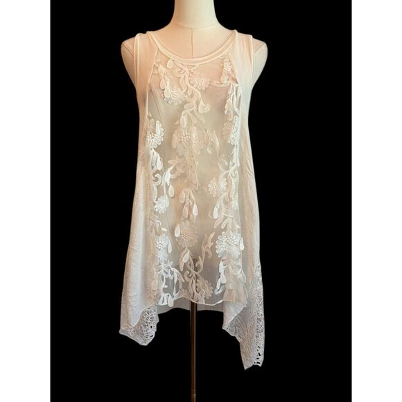 Flew de Lis Tunic Top Womens M White Sheer Embroidered Lace Fairy Angelcore 3D - Picture 1 of 9